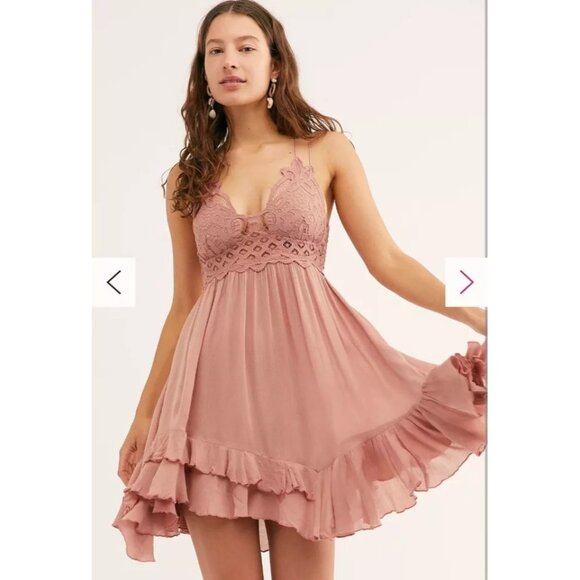 Free People Pink FP One Adella Slip Lace Dress Women's Small Dust Rose /O1‎ - Picture 1 of 8